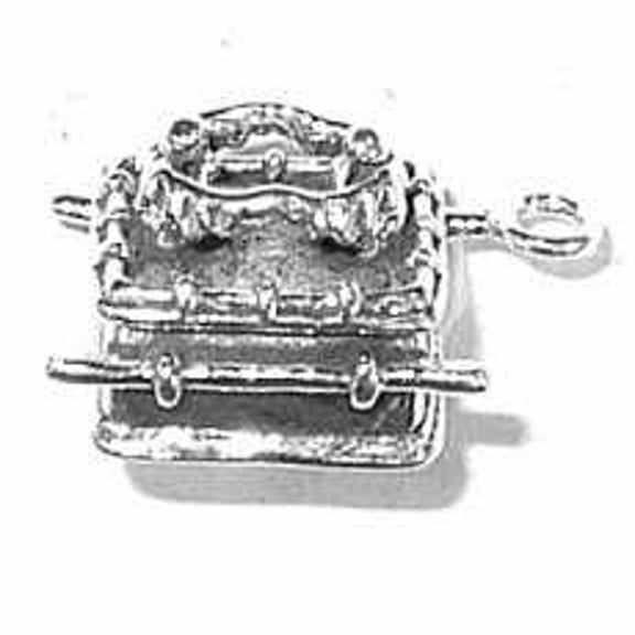 Sterling Silver 7" 4.5mm Charm Bracelet With Attached 3D Bibles Jewish Ark Of The Covenant Charm