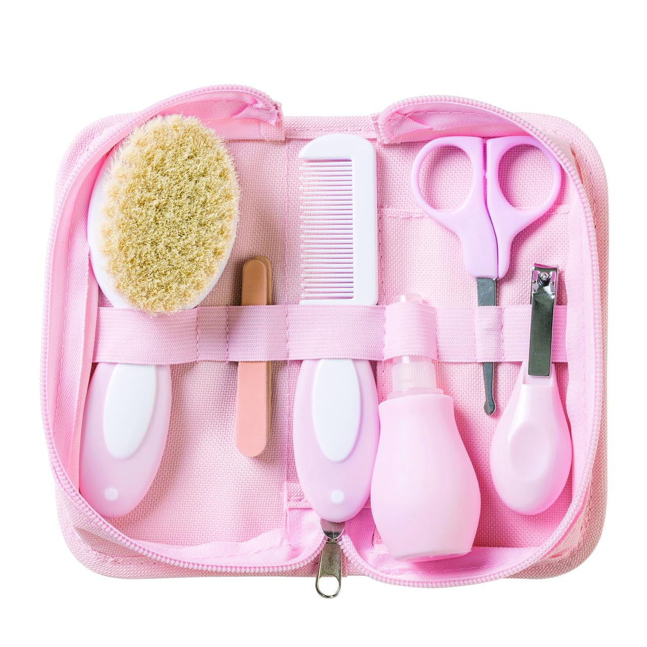 SARO Blue Baby Grooming Kit: Natural Bristle Brush for Gentle Newborn Scalp Care & Travel Case