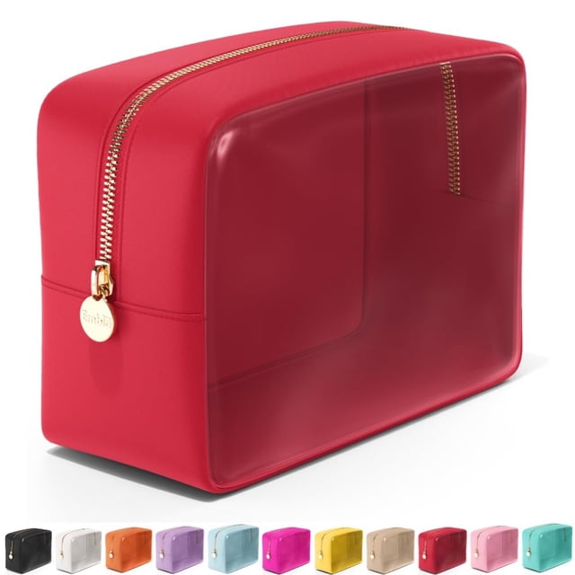 Estuche de maquillaje transparente Embla para maquillaje, artículos de tocador, viajes, rojo rubí