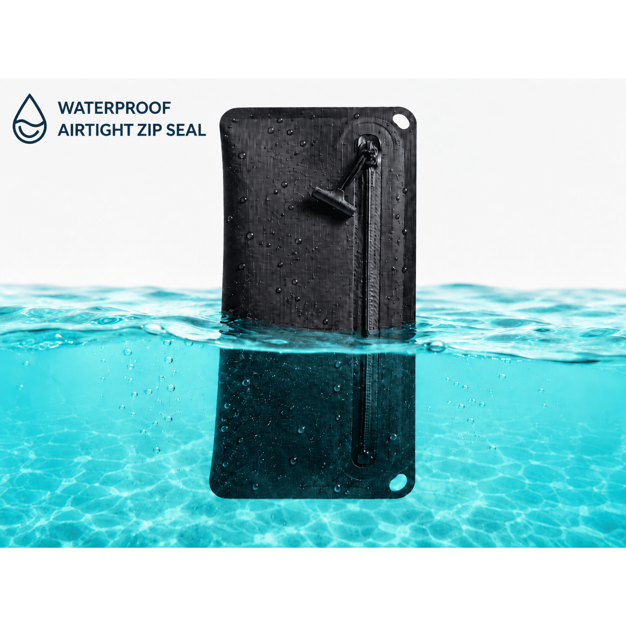 Waterproof Travel Wallet Pouch, Airtight Zip Dry Bag for Passport, Cash, Cards and Keys, Beach Pool Boating Essentials, Black