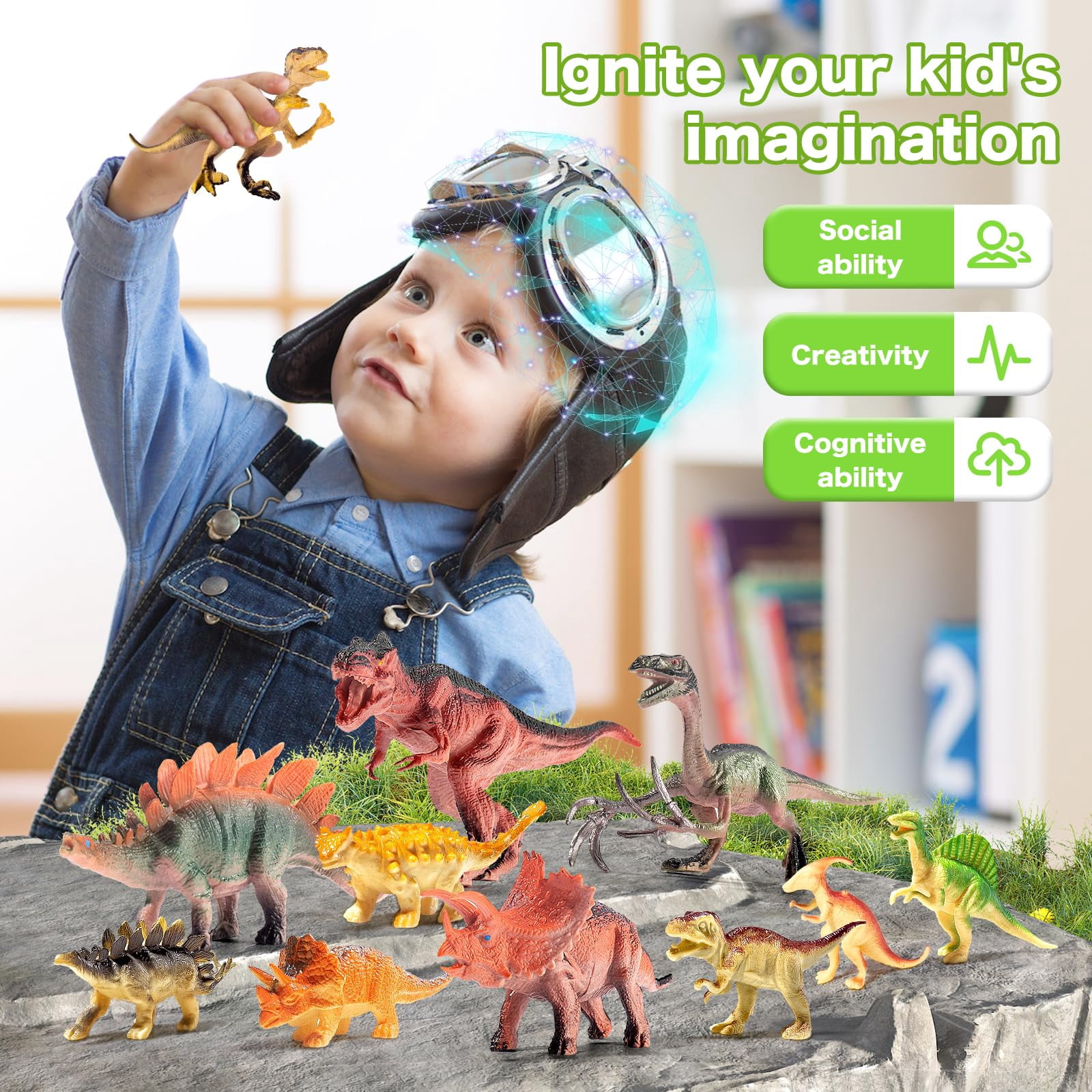 45PCS Dinosaur Toys for Kids 3-5, Realistic Jurassic Dinosaurs Figures with Eggs&Trees&Fence Playset to Create a Dino World,Educational Figures, Great Gift for Toddler Boys & Girl