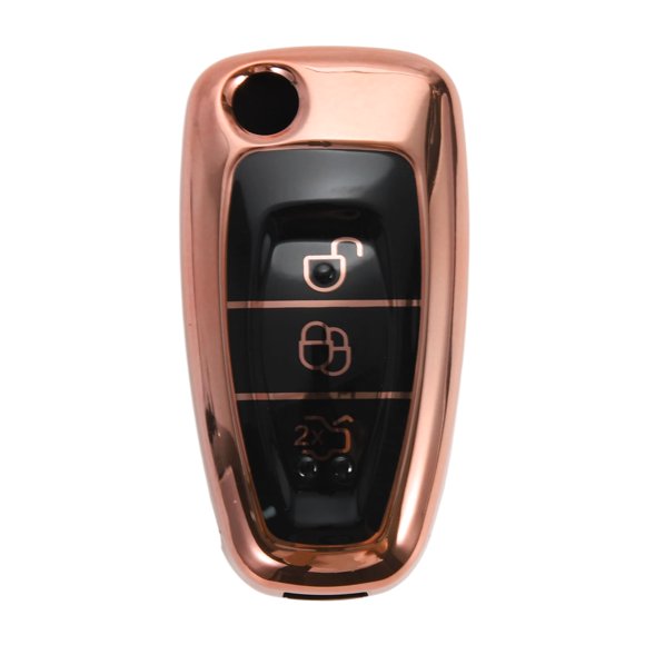 Unique Bargains Highlight Rose Gold TPU Silicone Car Key Case for ford Mondeo/ for ford Escort - 3 Buttons Remote Control Key Fob Case