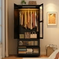 thumbnail image 6 of 2 Doors Armoire Wardrobe Closet for Bedroom, with Mirror & 2 Drawers & LED Sensor Light, 71" H Wardrobe Closet Cabinet with Hanging Rod, Glass Doors, 6 of 10