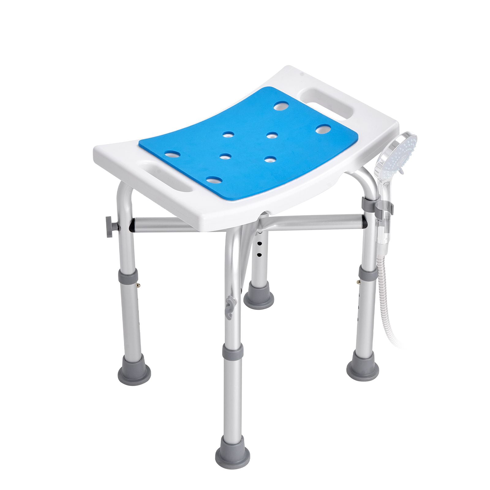 Shower Stool with Adjustable Height, 500 lbs Capacity, PE + Aluminum Alloy, 4 Non-Slip Pads, Tool-Free Assembly, for Seniors, Disabled, Pregnant Women & Post-Surgery Patients