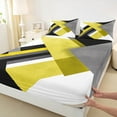 thumbnail image 3 of Manfei Chic Abstract Queen Sheet Sets for Adult, Yellow Rectangle Geometric Flat Sheet, Fashion Minimalst Queen Fitted Sheet, Ultra Soft Home Decor, 4 Pieces, 3 of 7