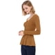 thumbnail image 4 of Top de Peplum de Punto Jersey Acanalado de Manga Larga con Cuello En V para Mujer Allegra K Marrón L, 4 of 6