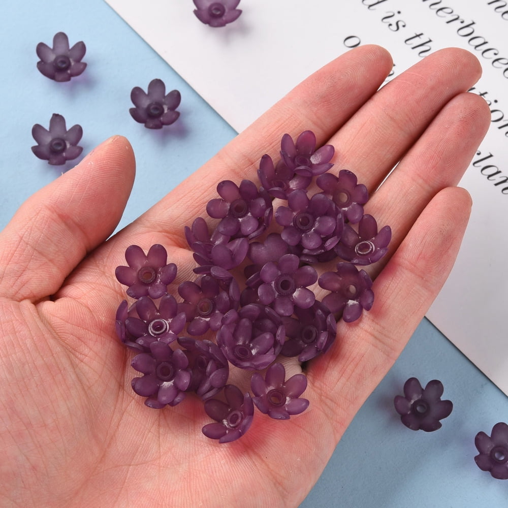 Frosted Acrylic Bead Caps 6-Petal Flower Dark Orchid 14x6mm Hole: 2mm about 1660pcs/500g