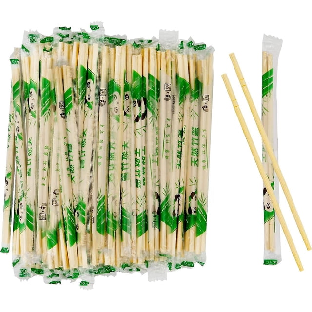 100 pares de palillos desechables de 8 pulgadas, palillos chinos de bambú empaquetados individualmente, palillos chinos de bambú natural a granel para comer,