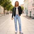 thumbnail image 3 of Womens Polka Dot Knit Cardigan Round Neck Single Button Long Sleeve Cropped Sweater Coat Lightweight Knitted Open Front Cardigan Casual Outerwear Black S, 3 of 6