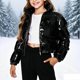thumbnail image 1 of Parkas de manga larga para niños, de invierno, de color liso, estilo corto, cálidas y gruesas, con cremallera, de poliéster., 1 of 6