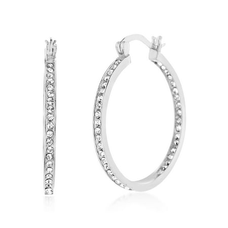 Tribe Silver 30mm - Faceted Crystal 30MM Hoop Earring in Sterling Silver made with Swarovski Crystals