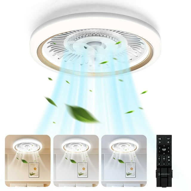 Aigostar Ventilador de Techo LED con Control Remoto y Temporizador, 19.7 Pulgadas, 6 Velocidades, Brillo Ajustable, Función de Inversión Reversible, Adecuado para Sala de Estar, Dormitorio y Cocina