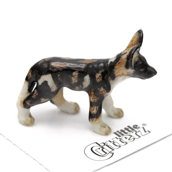 Little Critterz African Wild Pup Dog "Serengeti" Handcrafted - Home Decor Animal Decorative Figurine Birthday Gift - Miniature Porcelain Figurine