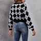 thumbnail image 4 of Cárdigan Cárdigans para mujer Abrigo Casual Rombo Enrejado Blusas Tejido Frente Abierto Suéter Corto Abrigo de Mujer, 4 of 9