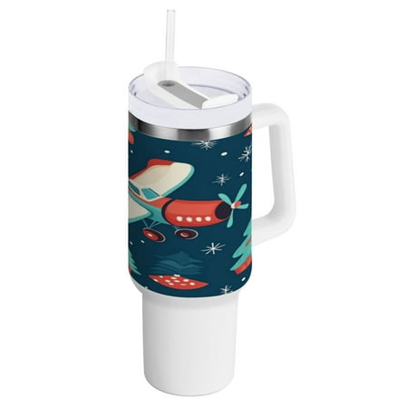 

40 Oz Car Handle Water Bottle 10.8x3.85 Inch Handle And Straw Travel Water Bottle Reusable Stainless Steel Water Bottle Christmas Plane