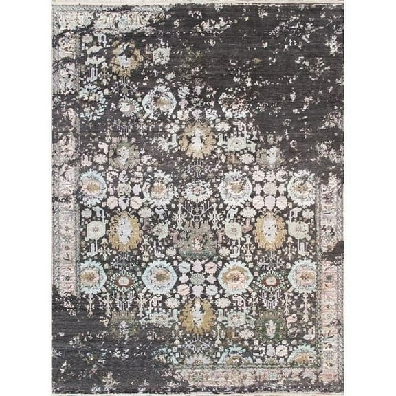 Pasargad Home Transitional Hand-Knotted Bsilk & Wool Area Rug- 9' 0" X 12' 0"