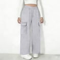 thumbnail image 4 of NAISIBABY Girls Sweatpants, Elastic Waist with Multi-Pockets Straight Leg Casual Cargo Athletic Pants Gray 11T, 4 of 6