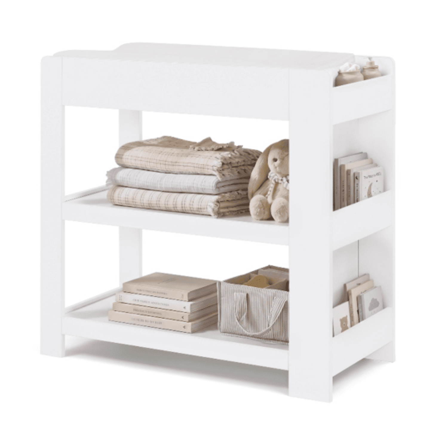 Delta Children Emmie Changing Table with Bookcase Storage, Bianca White