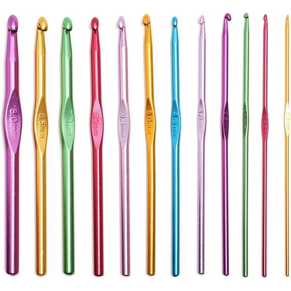 12 Pack Aluminum Crochet Hooks Needles Set 2mm-8mm for Knitting Needles Craft Yarn