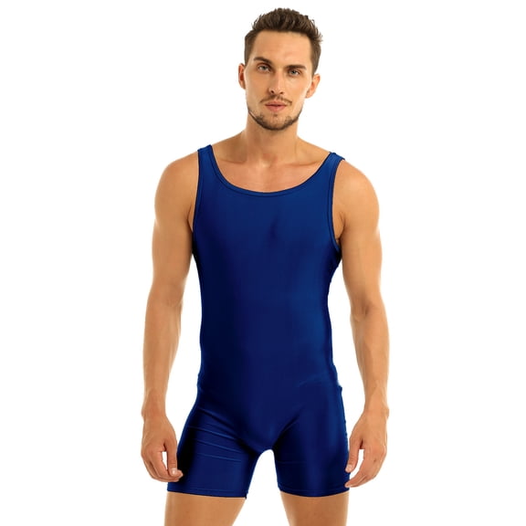 Yartina Men's Wrestling Singlets Bodysuit Slim Fit Sport Leotard Jumpsuits Athletic Sleeveless Tank Navy Blue M