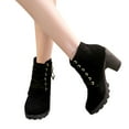 thumbnail image 3 of TAIAOJING Women's Lug Combat Boots Shoes Thick High Heel Boots Leather Boots Thick Heel Boots Breathable Round Toe Short Boots, 3 of 5