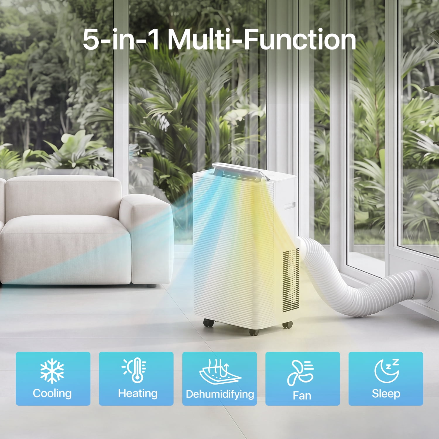 Dateyes 12000 BTU Portable Air Conditioners, 4-1 Standing Smart Cooling AC with Remote Control, Cooling, Heating， Dehumidifier and Fan, Automatic Unit for Bedroom, 55dB Quiet, Portable AC for Room