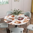 thumbnail image 5 of Fall Maple Leaf Football Round Tablecloth for 55-60 Inch Tables, Fitted Table Cover with Elastic Edge, Autumn Farmhouse Vintage Waterproof Outdoor Table Cloth Protector for Patio Garden Dinner Picnic, 5 of 9