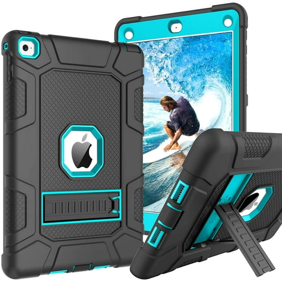 AmPm iPad Air 2 Cases A1566 A1567 Kickstand Cover for Kids Children Hybrid 3 in 1 High Impact Heavy Duty Rugged Shockproof Protective Anti-Scratch Full Body Tablet Case for iPad Air 2 Black/Blue