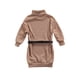 thumbnail image 3 of Niños Niñas Vestido de suéter de punto Manga larga Acanalado Cuello alto Ropa de color sólido Cinturón de cintura Otoño Invierno XBTCLXEBCO Caqui, 6-7 años, 3 of 6