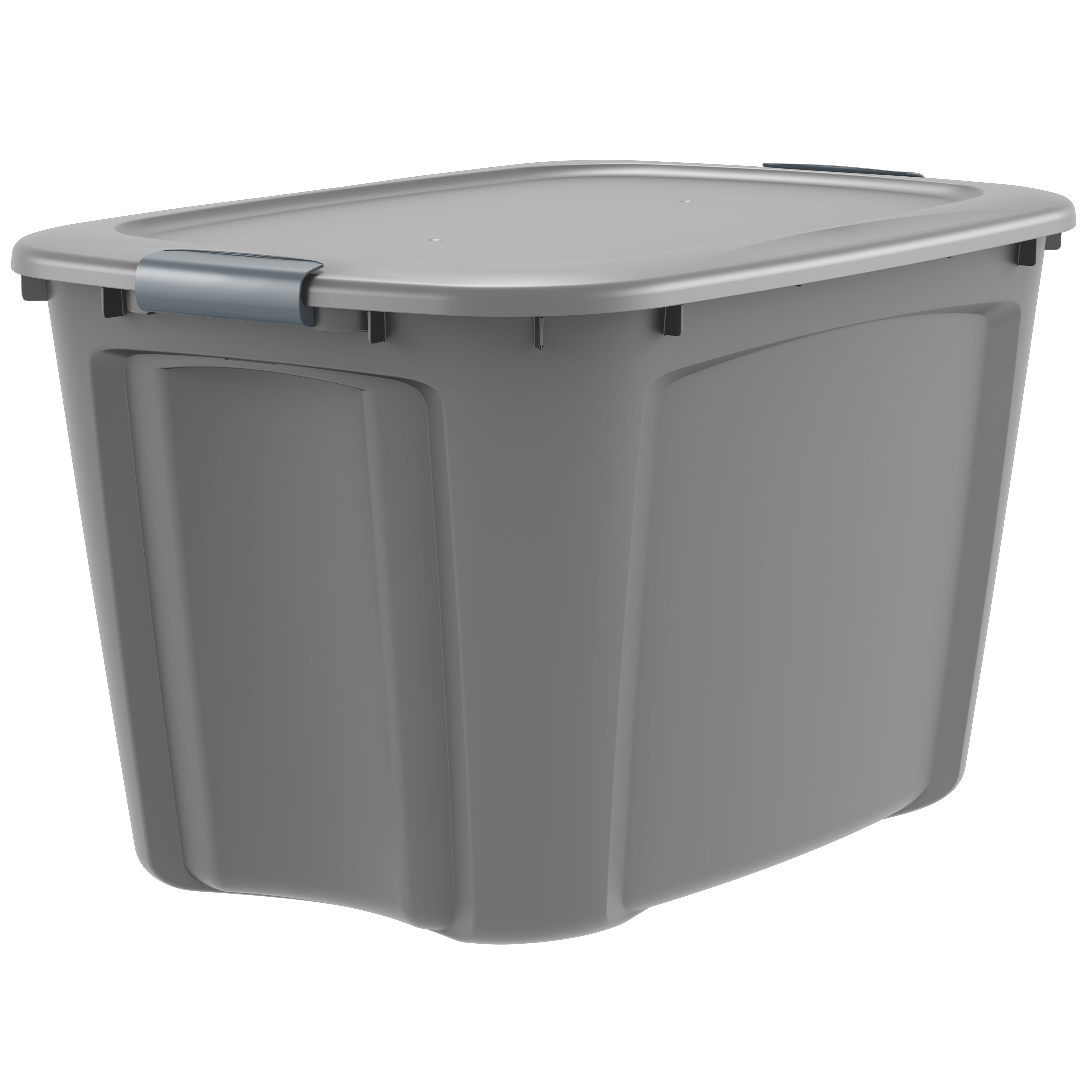 Bella Storage Solution 32 Gallon Locking Lid Gray Plastic Storage Tote and Lid with Silver Latches Set of 4 Walmart