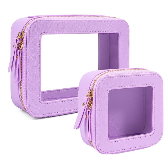 Set de bolsitas de maquillaje FFPaw, transparente y morado, aprobado por la TSA
