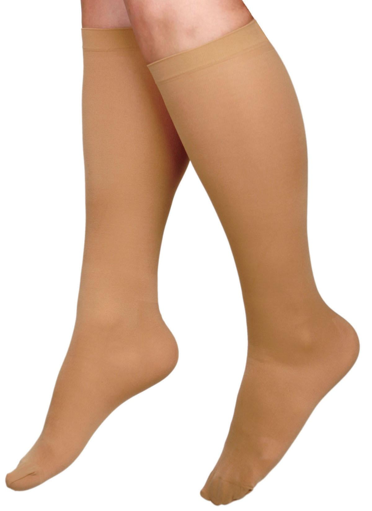 CURAD Compression Knee-High Socks with 20-30 mmHg, Tan, Size C, Regular Length, 1 Pair
