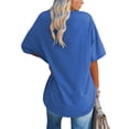 thumbnail image 2 of Oucaili Women T Shirt Crew Neck Summer Tops Solid T-shirt Comfy Tunic Blouse Dailywear Tee Royal Blue S, 2 of 5