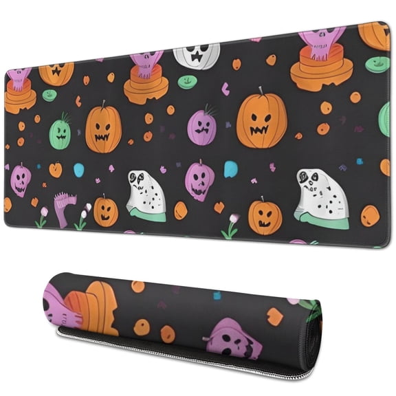 Long Mouse Pads for Desk,Colorful Halloween Icons Pattern Desk Mats on Top Of Desks, Desk Mouse Pad Extra Large with 3mm Non-Slip Base and Stitched Edge for Gaming,Office,Work,Home 31.5"x11.8"