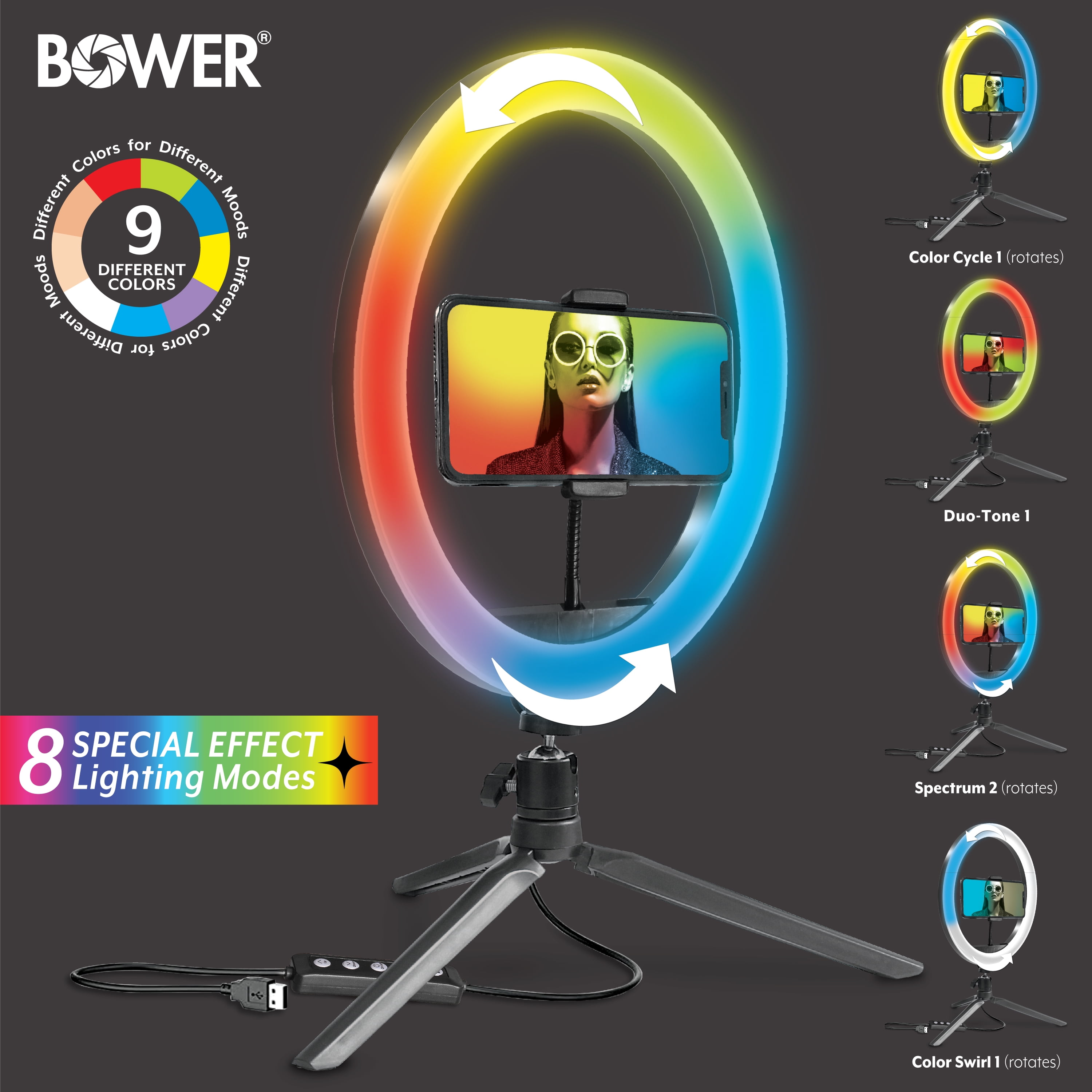 Bower Brand 16-inch White and RGB LED Ring Light Kit with Tripod; Black