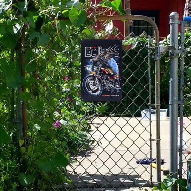 Cartel Retro De La Muestra De La Puerta Del Garaje Del Café Del Metal De Las Obras De Arte Del Dibujo De La Lata De La Motocicleta De La Belleza Likrtyny Arte Deco