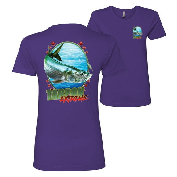Tarpon Extreme Fishing Front and Back Womens Premium Graphic T-Shirt, Purple, 3XL