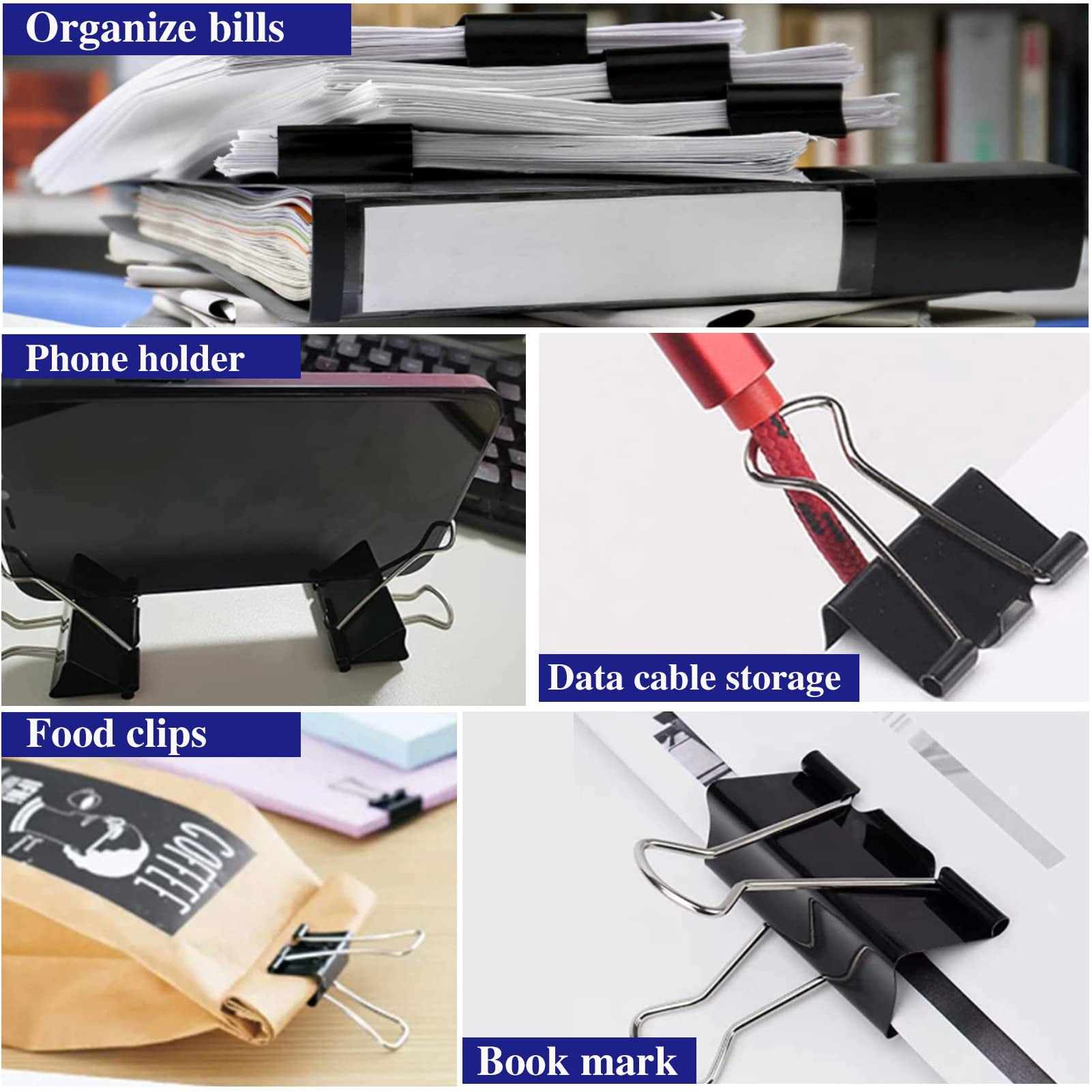 Large Binder Clips 2 Inch (72 Pack)  Extra Big Paper Clamps Giant For Office And Home Supplies Black