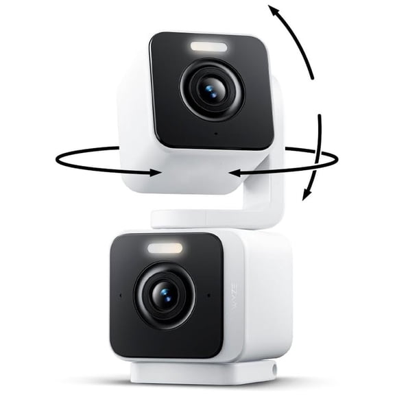 Restored WYZE Duo Cam Pan Indoor/Outdoor IP65 2K 360 Pan/Tilt Smart Home Security Camera with Color Night Vision, Compatible with Alexa & Google Assistant, White