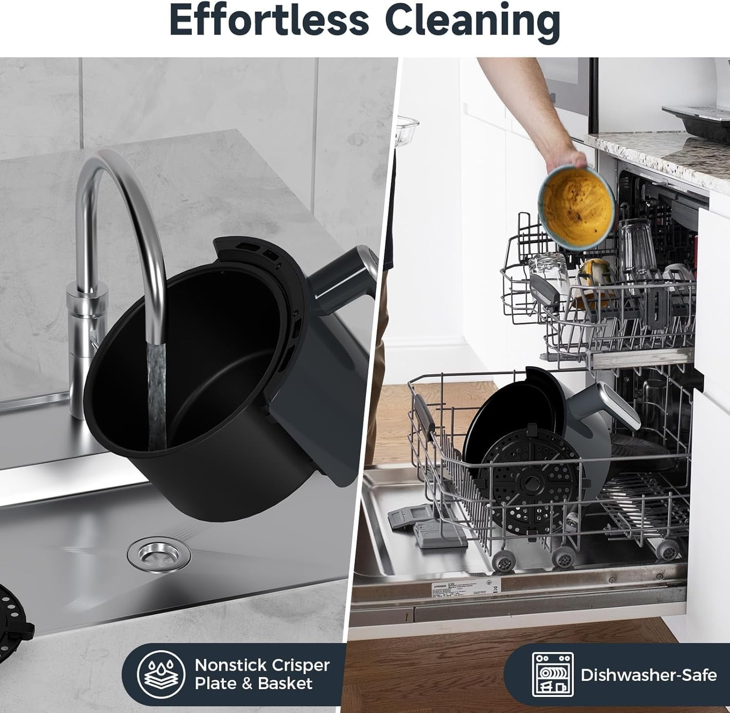 Kitchen Elite® Air Fryer, 7 in-1 Digital Compact Airfryer, Easy for Simple Meals & Snacks with Tray, 90% Less Oil, Nonstick & Dishwasher Safe Basket, 2QT Space Saving, Gray, Beautiful & Convenient