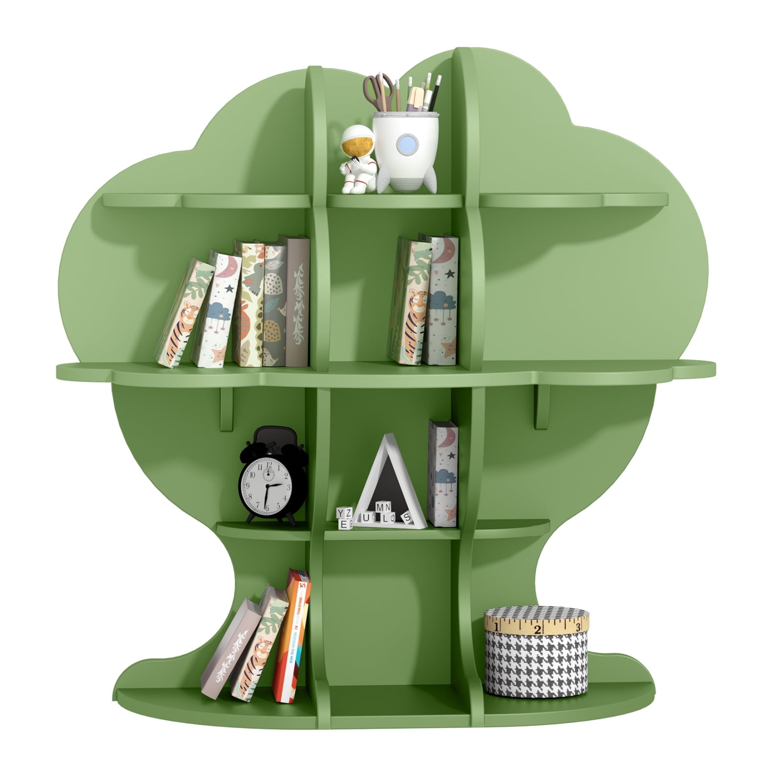 Hironpal 4-Tier Green Tree Kids Bookshelf, Durable Wooden Bookcase for Nursery,Playroom,Bedroom,Green