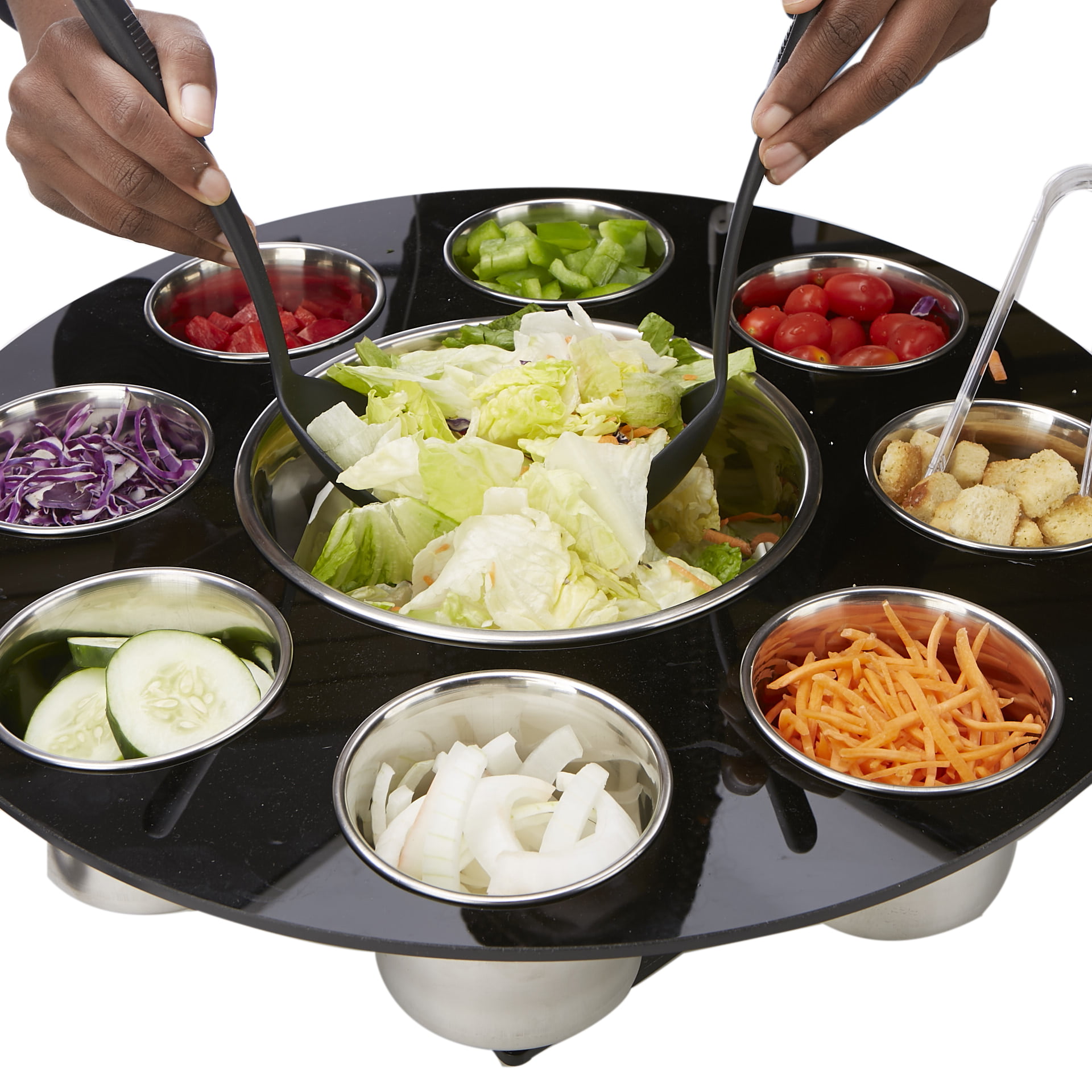 Fruit Mind Reader STAN-BLK 9 Compartment Salad Serving Tray One Size Veggie & Condiment Caddy Chips & Dips Holder for Partys Black Acrylic