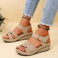 thumbnail image 5 of Bibifish Womens Wedge Sandals Open Toe Dual Hook Loop Cutout Suede Platform Sandals Soft Support Breathable Summer Outdoor Sandals, 5 of 8