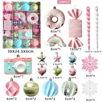 58 Pcs 3.15" Pastel Christmas Ball Ornaments Set, Macaron Pink Candy Land Christmas Tree Decorations with Gift Box, Shatterproof Hand-Painted Ornaments for Home Wreath Garland, Holiday Decor