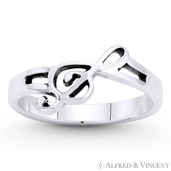 G-Clef Musical Symbol Charm Stackable Right-Hand Ring in Oxidized .925 Sterling Silver