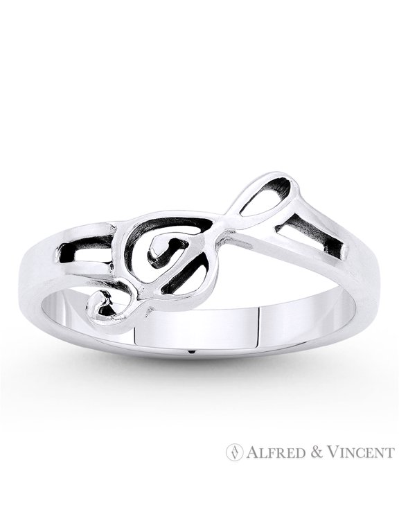 G-Clef Musical Symbol Charm Stackable Right-Hand Ring in Oxidized .925 Sterling Silver