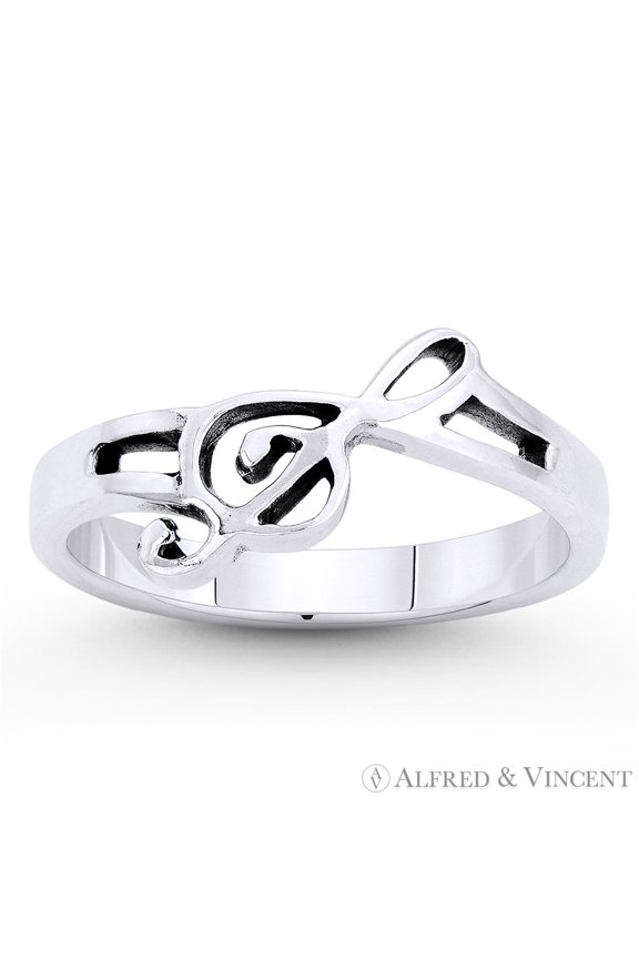 G-Clef Musical Symbol Charm Stackable Right-Hand Ring in Oxidized .925 Sterling Silver