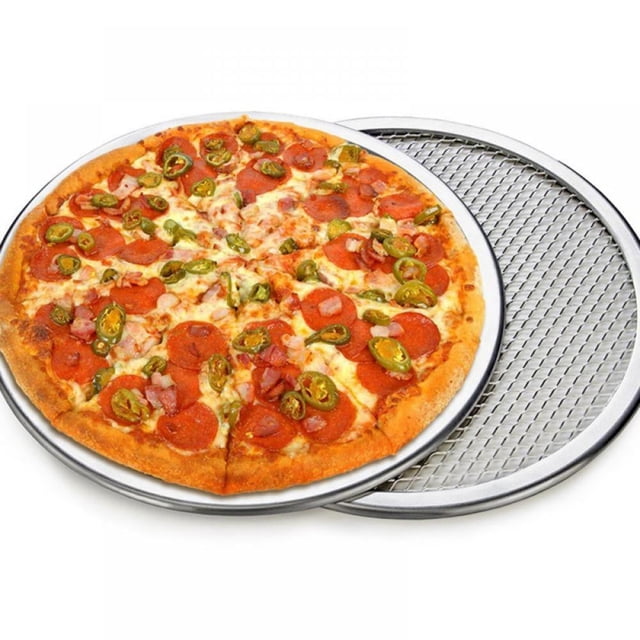 Bandeja de pizza antiadherente de metal Savlot de 35,5 cm, redonda de aluminio para hornear pizza, molde de malla metálica antiadherente para horno.