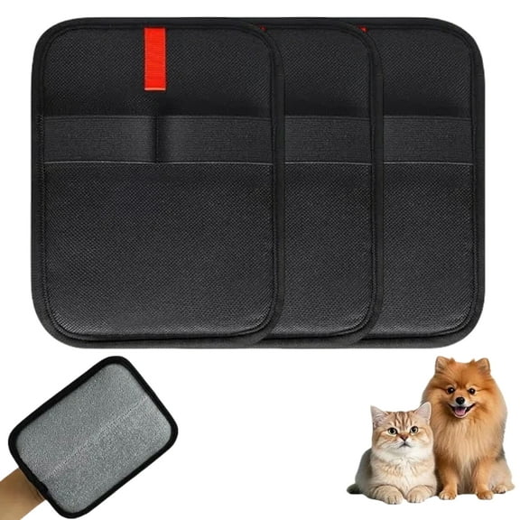 Denhf 3Pcs Pet Hair Remover Gloves, Pet Grooming Gloves with Non-slip Elastic Straps, Pet Hair Static Removal Gloves for Carpets, Couch, Bed, Clothes, and Furniture, Cat Washing Gloves, Black