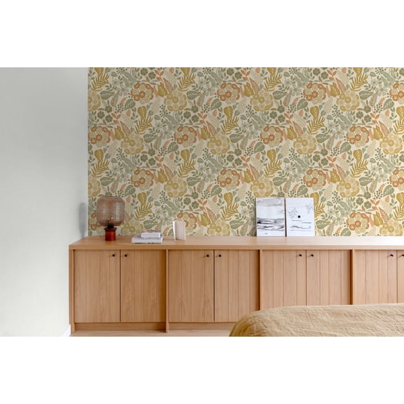 Aths/Mongoose Brown Tropical Bouquet Print Non Woven Non-Pasted Textured Wallpaper 57 Sq. Ft.